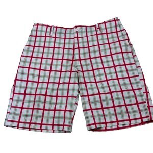 Golf America Mens Plaid Golf Shorts Red Green White Performance 34x10